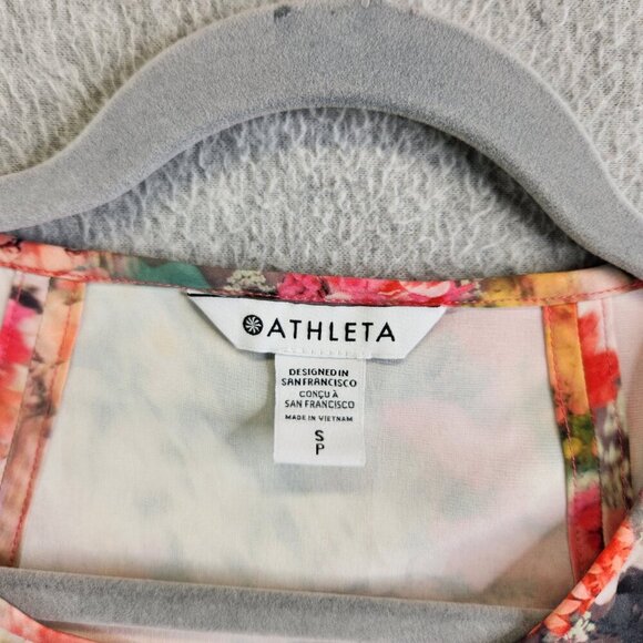 Athleta Top Womens SP Pink Watercolor Zephyr Tank Silky Sleek Side Slits Cooling - Picture 6 of 11